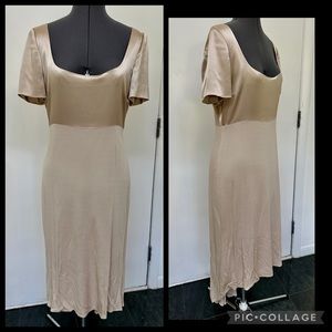 VINTAGE 1990s BADGLEY MISCHKA TAN BEIGE HI LOW SILK GOWN EMPIRE WAIST 10 COUTURE